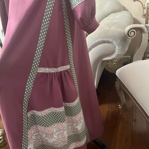 Pink Apron with Green Polka Dot Trim